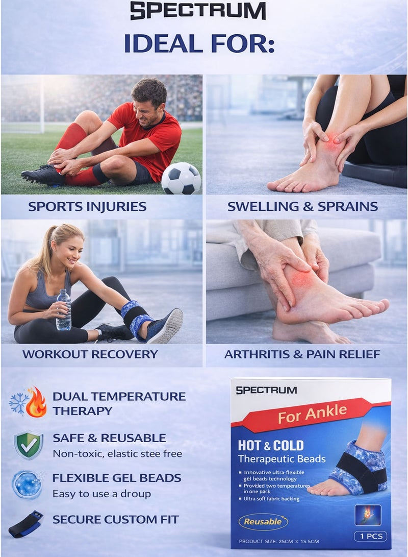 Spectrum Hot & Cold Ankle Pack Gel Beads Wrap with Adjustable Elastic Strap Reusable Ankle Ice Pack Wrap Cold Compress & Heat Pack Microwave & Freezer Safe Hot Cold Therapy for Ankle Sprain, Swelling, Bruises, Inflammation, Joint Pain, Arthritis, Achilles Tendon Pain Tendonitis, Plantar Fasciitis, Muscle Soreness & Sports Injury Recovery Medical Grade PVC, Ultra-Soft Fabric Backing, 25 x 15.5 cm - Image 4